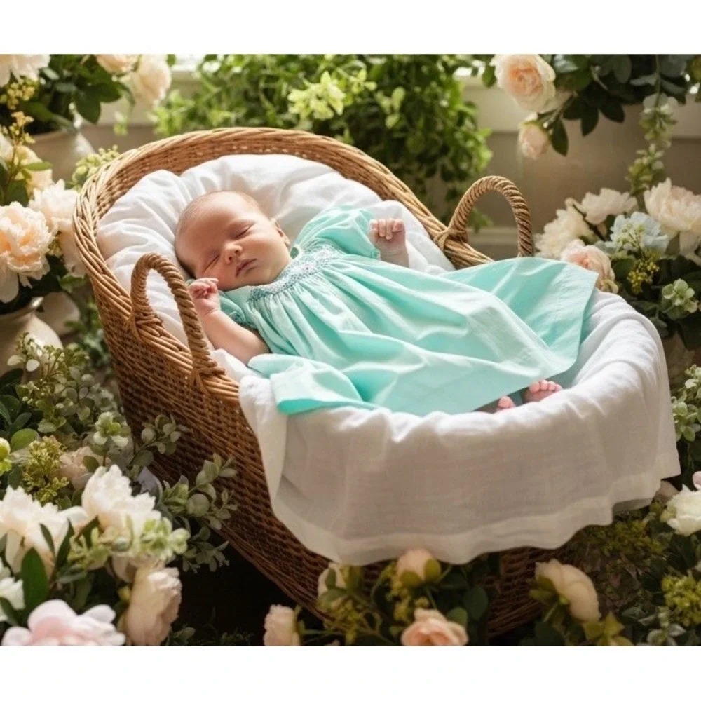 Smocked Light Green Pink Dress Size Newborn 0/3 One Of A Kind Church Baby Girl